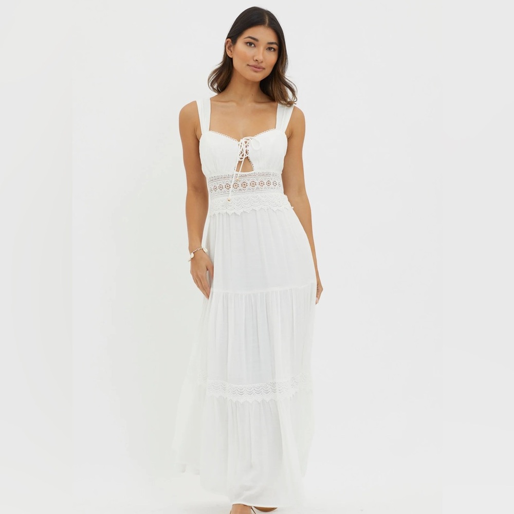 White Maxi Dress with Lace Details